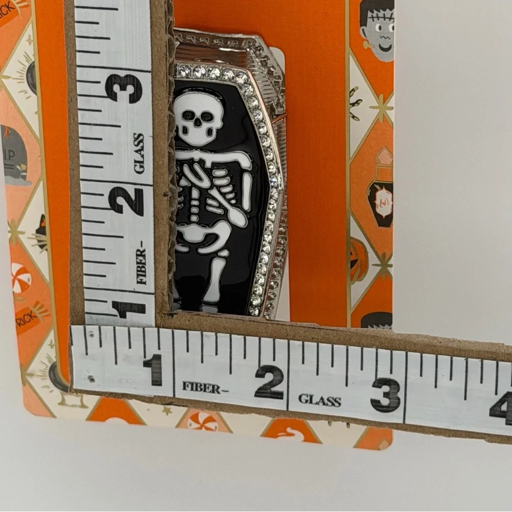 Piper K Halloween Goth Skeleton Casket Claw Clip Silver Tone Rhinestones.